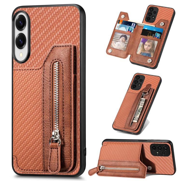 Custodia per telefono a portafoglio con cerniera orizzontale in fibra di carbonio, For Samsung Galaxy A57 5G, For Samsung Galaxy A37 5G, For Samsung Galaxy S25 Edge 5G, For Samsung Galaxy A56 5G