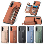 Custodia per telefono a portafoglio con cerniera orizzontale in fibra di carbonio, For Samsung Galaxy A36, For Samsung Galaxy S25 5G, For Samsung Galaxy S25+ 5G, For Samsung Galaxy S25 Ultra 5G