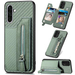 Custodia per telefono a portafoglio con cerniera orizzontale in fibra di carbonio, For Samsung Galaxy A36, For Samsung Galaxy S25 5G, For Samsung Galaxy S25+ 5G, For Samsung Galaxy S25 Ultra 5G