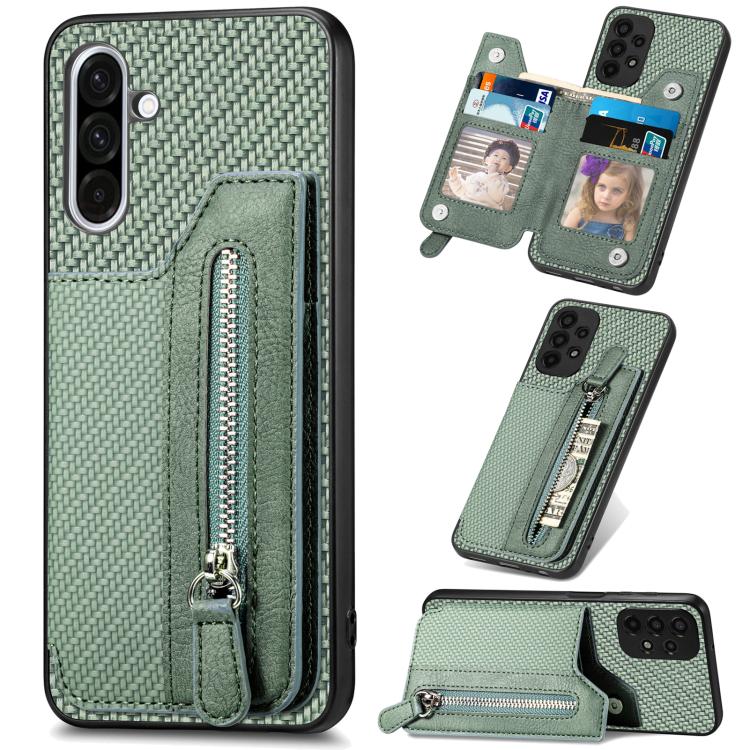 Custodia per telefono a portafoglio con cerniera orizzontale in fibra di carbonio, For Samsung Galaxy A36, For Samsung Galaxy S25 5G, For Samsung Galaxy S25+ 5G, For Samsung Galaxy S25 Ultra 5G