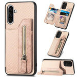 Custodia per telefono a portafoglio con cerniera orizzontale in fibra di carbonio, For Samsung Galaxy A36, For Samsung Galaxy S25 5G, For Samsung Galaxy S25+ 5G, For Samsung Galaxy S25 Ultra 5G