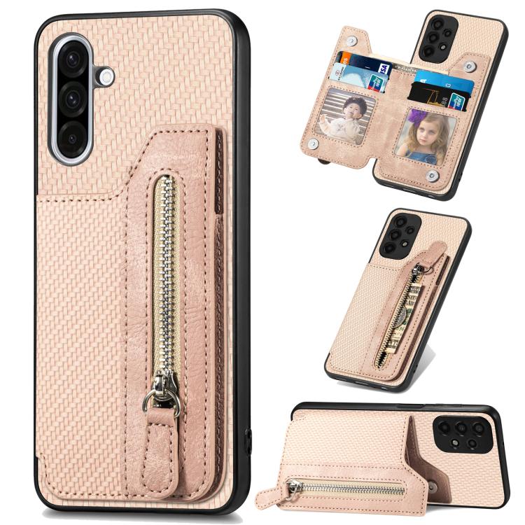 Custodia per telefono a portafoglio con cerniera orizzontale in fibra di carbonio, For Samsung Galaxy A36, For Samsung Galaxy S25 5G, For Samsung Galaxy S25+ 5G, For Samsung Galaxy S25 Ultra 5G