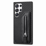 Custodia per telefono a portafoglio con cerniera orizzontale in fibra di carbonio, For Samsung Galaxy A36, For Samsung Galaxy S25 5G, For Samsung Galaxy S25+ 5G, For Samsung Galaxy S25 Ultra 5G