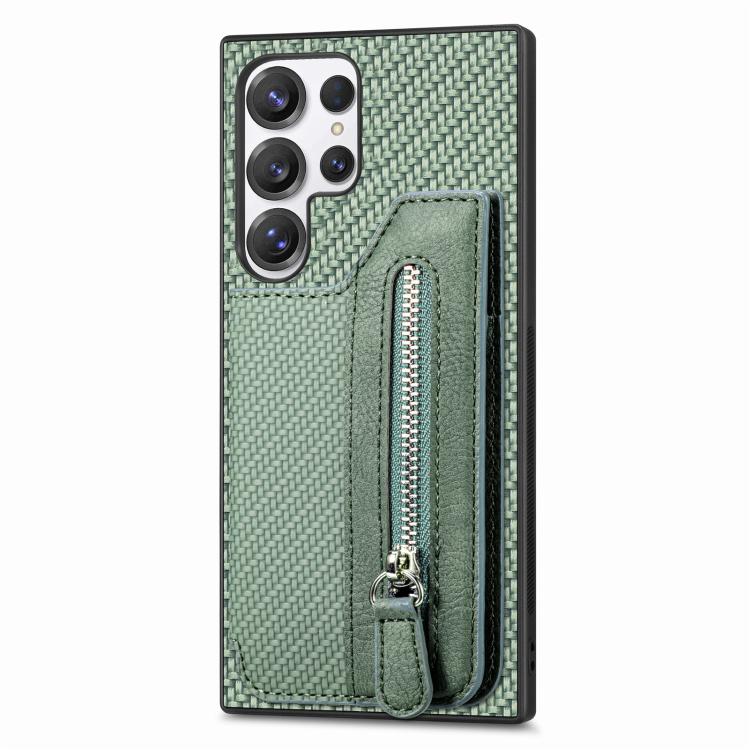 Custodia per telefono a portafoglio con cerniera orizzontale in fibra di carbonio, For Samsung Galaxy A36, For Samsung Galaxy S25 5G, For Samsung Galaxy S25+ 5G, For Samsung Galaxy S25 Ultra 5G