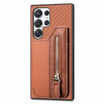 Custodia per telefono a portafoglio con cerniera orizzontale in fibra di carbonio, For Samsung Galaxy A36, For Samsung Galaxy S25 5G, For Samsung Galaxy S25+ 5G, For Samsung Galaxy S25 Ultra 5G