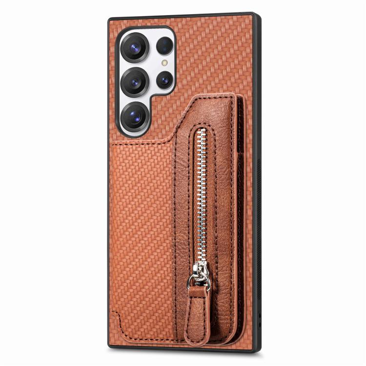 Custodia per telefono a portafoglio con cerniera orizzontale in fibra di carbonio, For Samsung Galaxy A36, For Samsung Galaxy S25 5G, For Samsung Galaxy S25+ 5G, For Samsung Galaxy S25 Ultra 5G