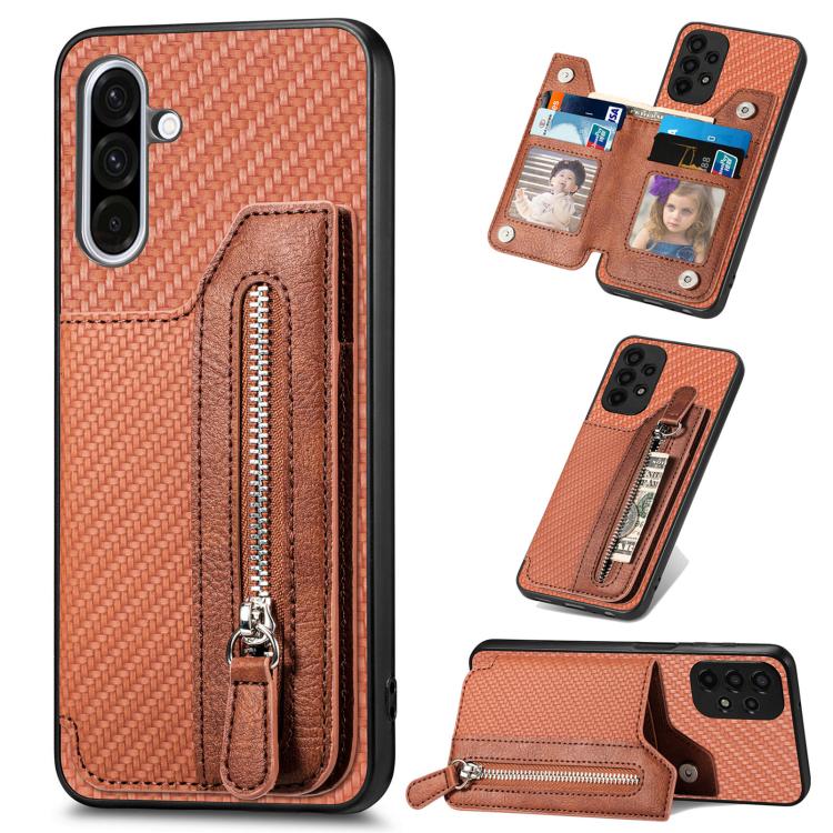 Custodia per telefono a portafoglio con cerniera orizzontale in fibra di carbonio, For Samsung Galaxy A57 5G, For Samsung Galaxy A37 5G, For Samsung Galaxy S25 Edge 5G, For Samsung Galaxy A56 5G