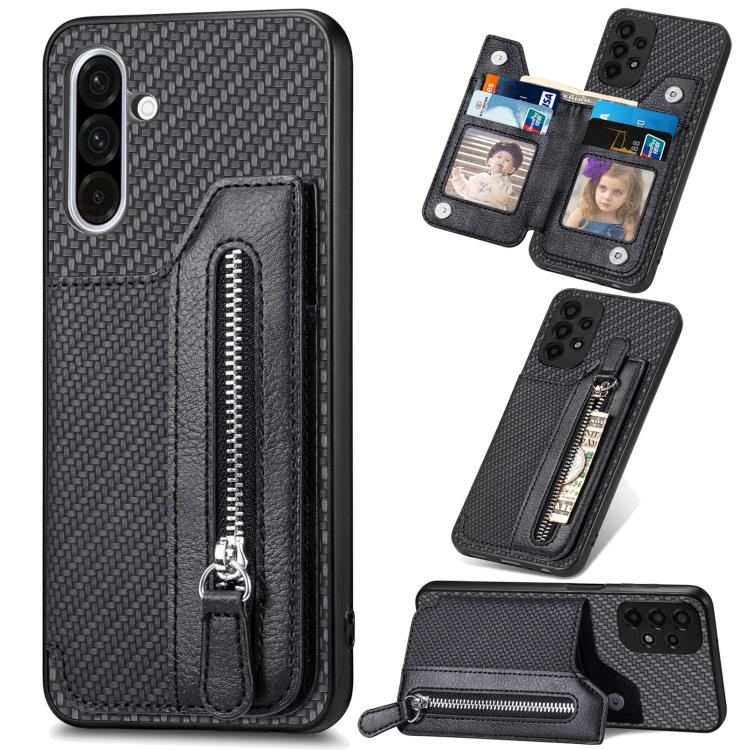 Custodia per telefono a portafoglio con cerniera orizzontale in fibra di carbonio, For Samsung Galaxy A57 5G, For Samsung Galaxy A37 5G, For Samsung Galaxy S25 Edge 5G, For Samsung Galaxy A56 5G