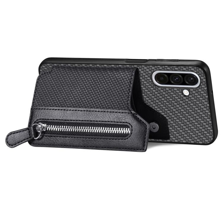 Custodia per telefono a portafoglio con cerniera orizzontale in fibra di carbonio, For Samsung Galaxy A57 5G, For Samsung Galaxy A37 5G, For Samsung Galaxy S25 Edge 5G, For Samsung Galaxy A56 5G