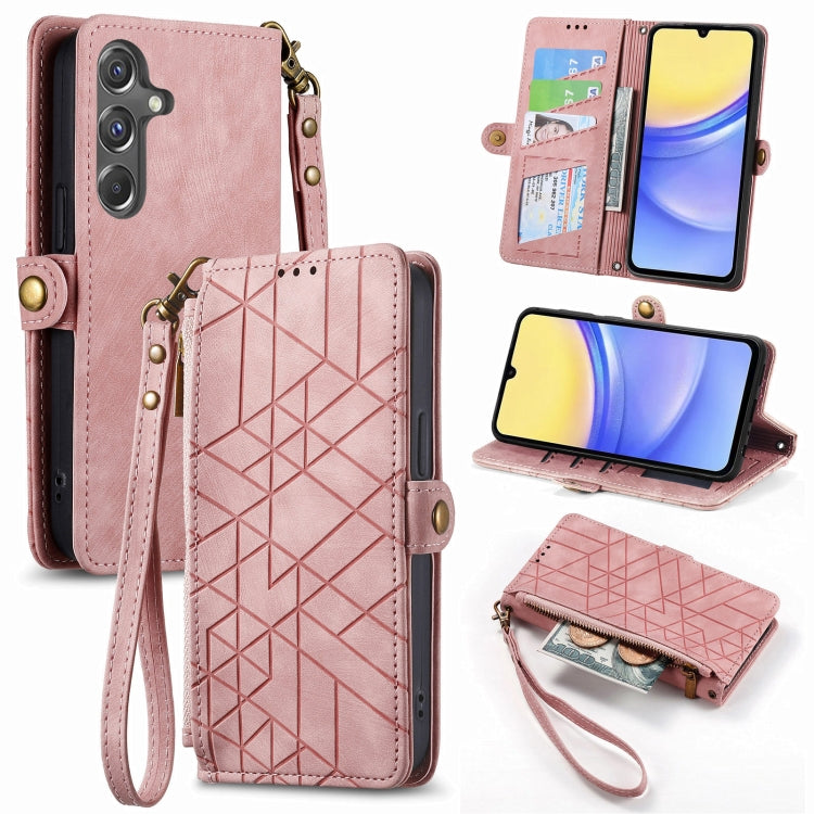 Custodia per telefono in pelle con fibbia laterale con cerniera geometrica, For Samsung Galaxy Xcover 7, For Samsung Galaxy A15, For Samsung Galaxy A53 5G