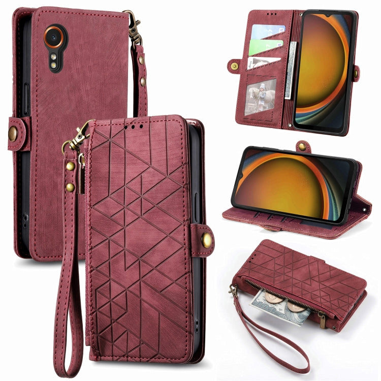 Custodia per telefono in pelle con fibbia laterale con cerniera geometrica, For Samsung Galaxy Xcover 7, For Samsung Galaxy A15, For Samsung Galaxy A53 5G
