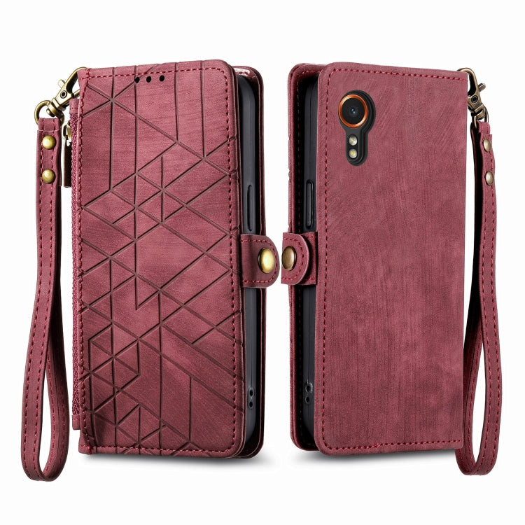 Custodia per telefono in pelle con fibbia laterale con cerniera geometrica, For Samsung Galaxy Xcover 7, For Samsung Galaxy A15, For Samsung Galaxy A53 5G