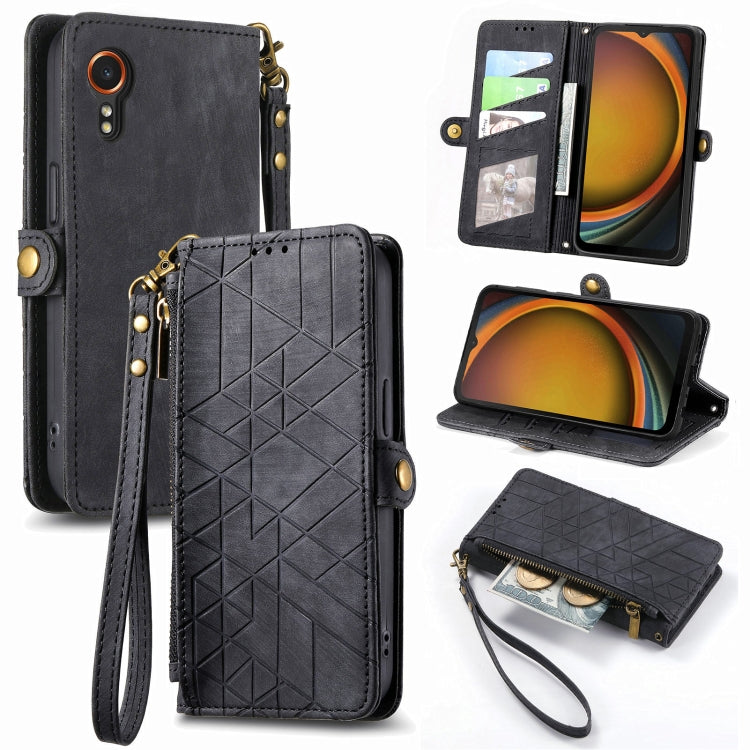 Custodia per telefono in pelle con fibbia laterale con cerniera geometrica, For Samsung Galaxy Xcover 7, For Samsung Galaxy A15, For Samsung Galaxy A53 5G