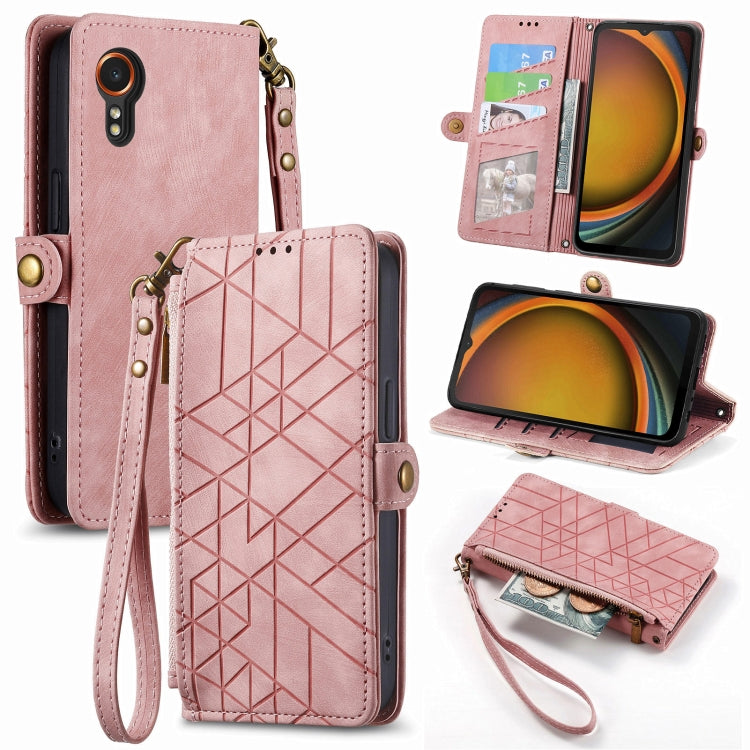 Custodia per telefono in pelle con fibbia laterale con cerniera geometrica, For Samsung Galaxy Xcover 7, For Samsung Galaxy A15, For Samsung Galaxy A53 5G
