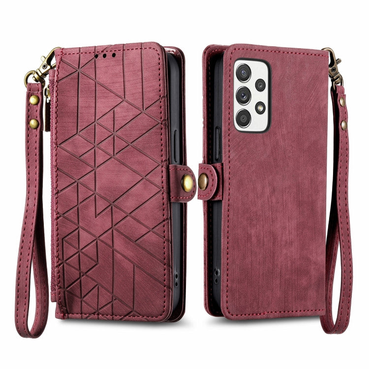 Custodia per telefono in pelle con fibbia laterale con cerniera geometrica, For Samsung Galaxy Xcover 7, For Samsung Galaxy A15, For Samsung Galaxy A53 5G