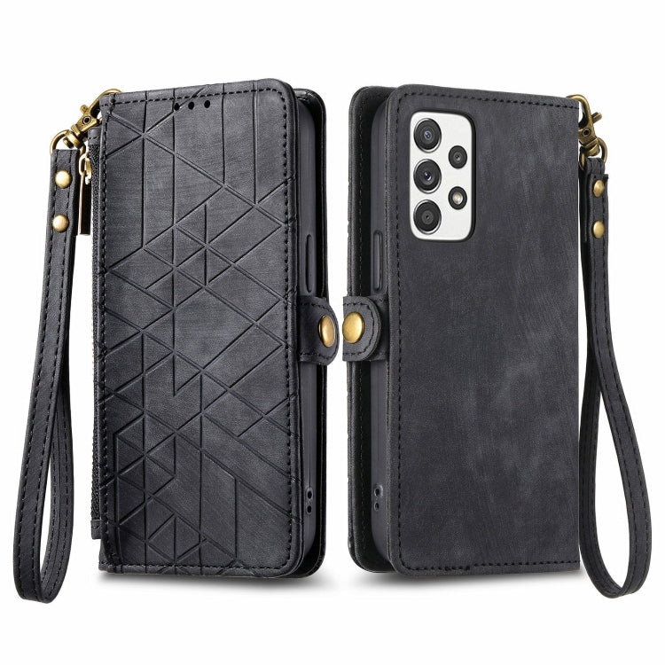 Custodia per telefono in pelle con fibbia laterale con cerniera geometrica, For Samsung Galaxy Xcover 7, For Samsung Galaxy A15, For Samsung Galaxy A53 5G