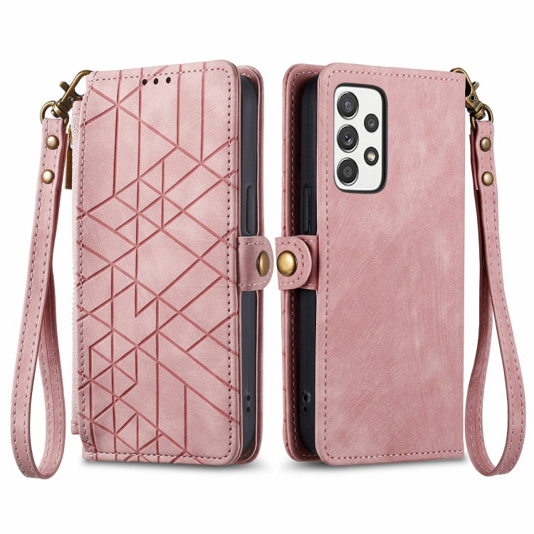 Custodia per telefono in pelle con fibbia laterale con cerniera geometrica, For Samsung Galaxy Xcover 7, For Samsung Galaxy A15, For Samsung Galaxy A53 5G