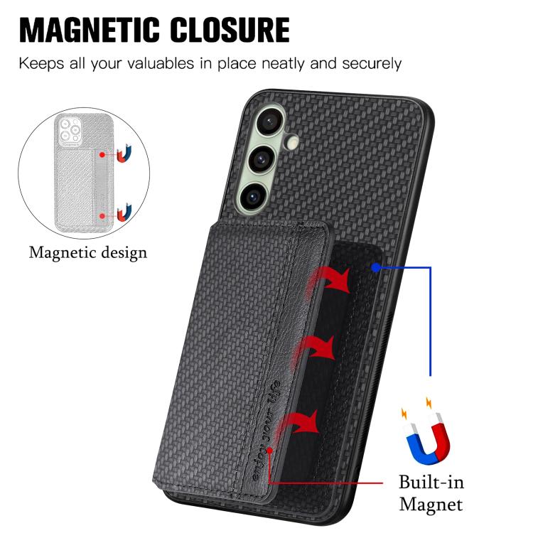 Custodia per telefono con blocco RFID per porta carte magnetiche in fibra di carbonio, For Samsung Galaxy A36, For Samsung Galaxy S25 5G, For Samsung Galaxy S25+ 5G, For Samsung Galaxy S25 Ultra 5G