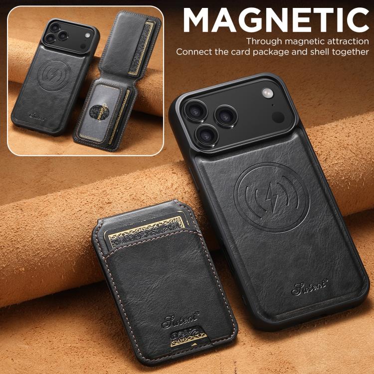 Custodia per telefono posteriore staccabile in pelle Suteni H15 MagSafe Oil Eax, For iPhone 18, For iPhone 18 Pro, For iPhone 18 Pro Max, For iPhone 17 Pro Max