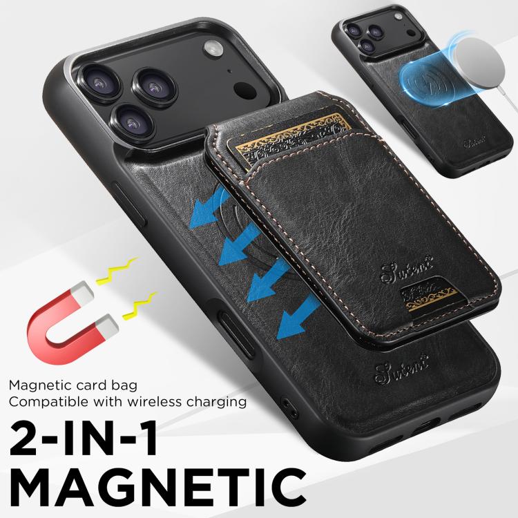 Custodia per telefono posteriore staccabile in pelle Suteni H15 MagSafe Oil Eax, For iPhone 18, For iPhone 18 Pro, For iPhone 18 Pro Max, For iPhone 17 Pro Max