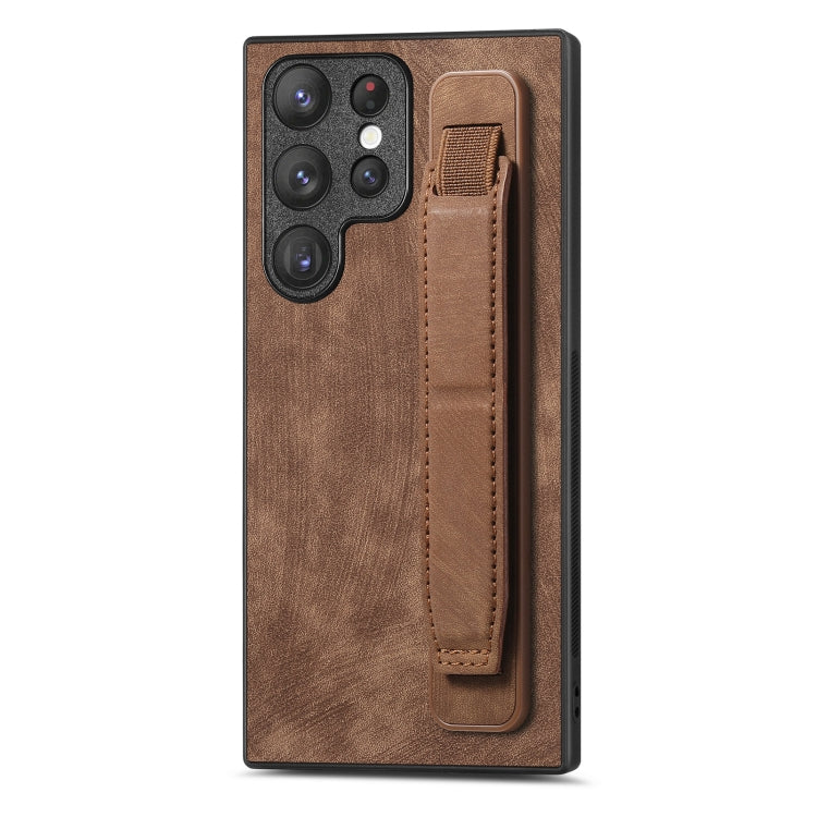 Custodia per telefono posteriore in pelle con supporto per cinturino retrò, For Samsung Galaxy S24 Ultra 5G, For Samsung Galaxy A54 5G, For Samsung Galaxy A04e, For Samsung Galaxy S23 Ultra 5G