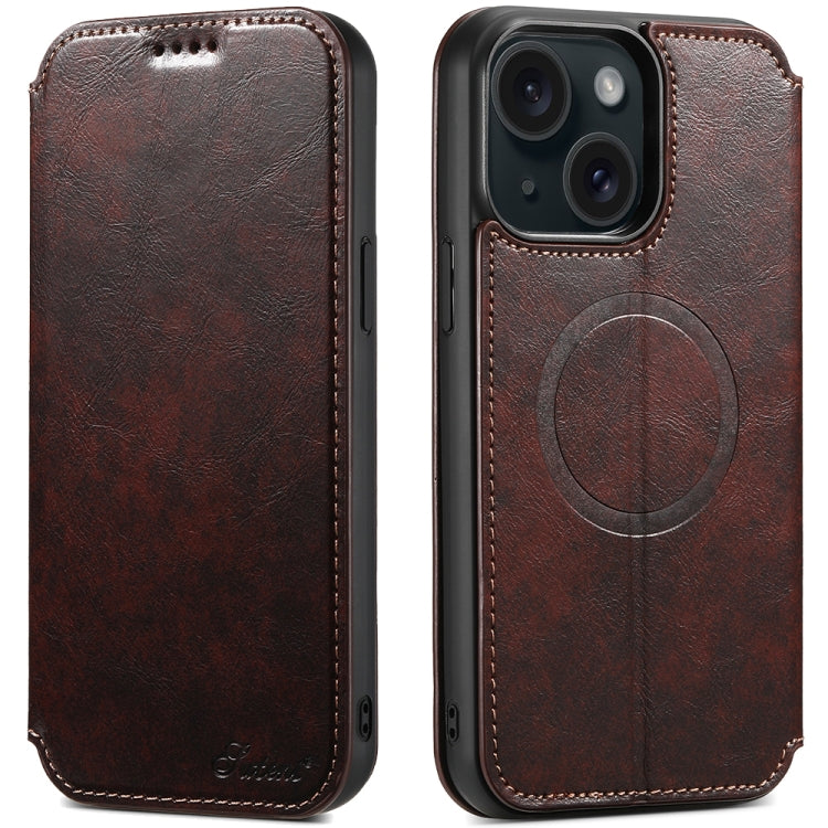 Custodia magnetica per telefono Magsafe in pelle Suteni J05, For iPhone 15 Pro, For iPhone 15 Plus, For iPhone 15