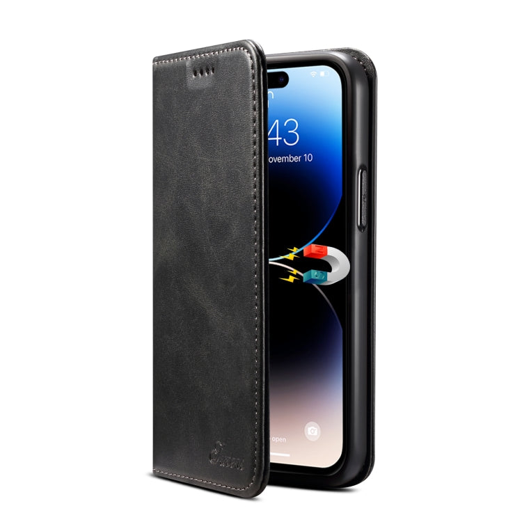 Custodia per cellulare in pelle con chiusura orizzontale con texture di vitello Suteni, For iPhone 15 Pro, For iPhone 15 Plus, For iPhone 15, For iPhone 17e / 16e
