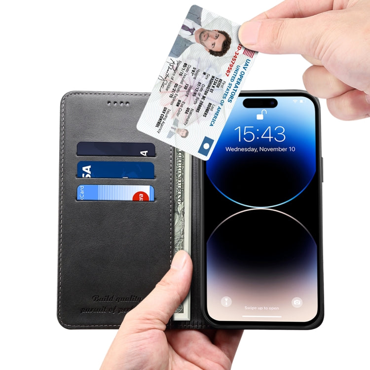 Custodia per cellulare in pelle con chiusura orizzontale con texture di vitello Suteni, For iPhone 15 Pro, For iPhone 15 Plus, For iPhone 15, For iPhone 17e / 16e