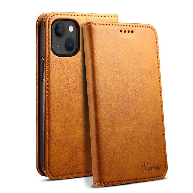 Custodia per cellulare in pelle con chiusura orizzontale con texture di vitello Suteni, For iPhone 15 Pro, For iPhone 15 Plus, For iPhone 15, For iPhone 17e / 16e