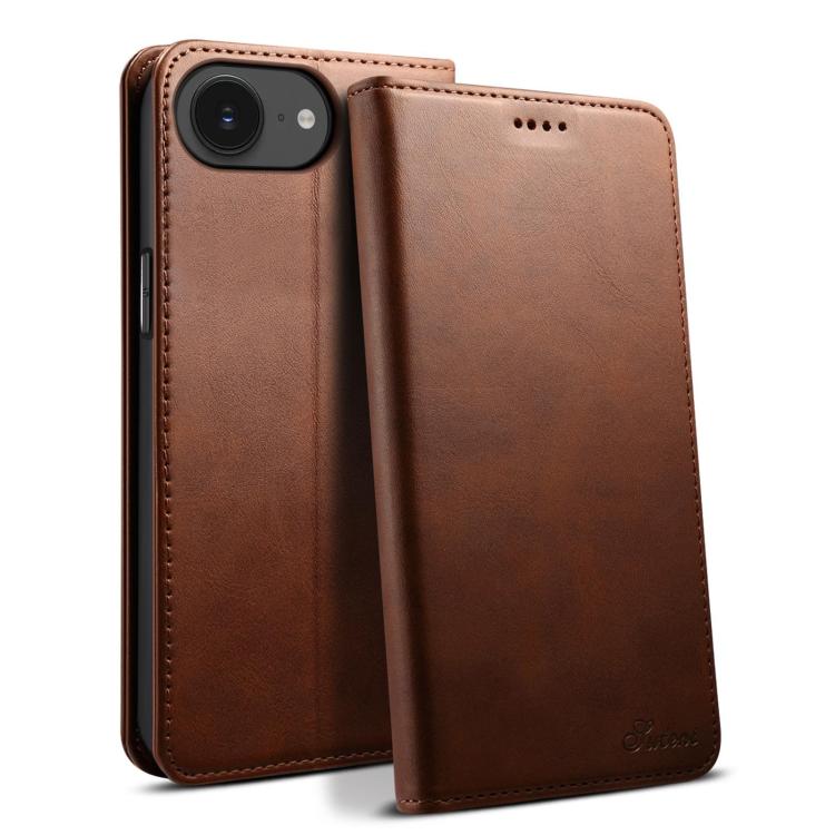 Custodia per cellulare in pelle con chiusura orizzontale con texture di vitello Suteni, For iPhone 15 Pro, For iPhone 15 Plus, For iPhone 15, For iPhone 17e / 16e