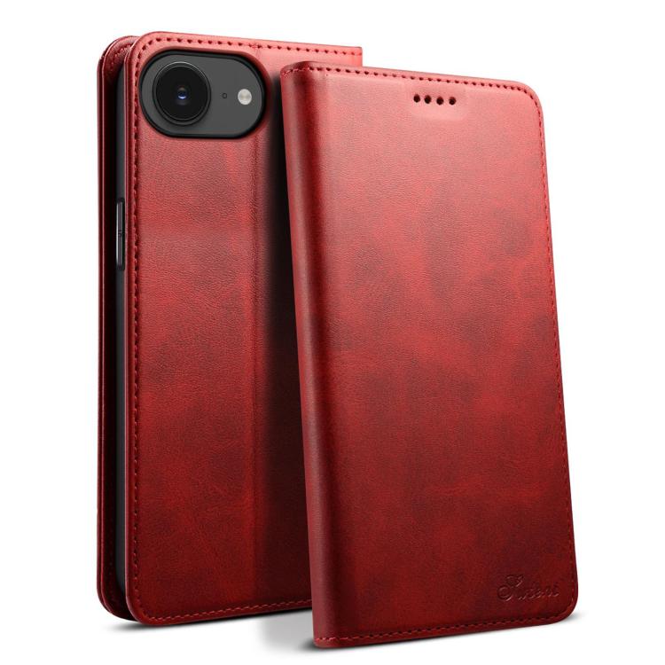 Custodia per cellulare in pelle con chiusura orizzontale con texture di vitello Suteni, For iPhone 15 Pro, For iPhone 15 Plus, For iPhone 15, For iPhone 17e / 16e