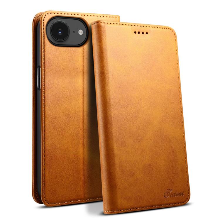 Custodia per cellulare in pelle con chiusura orizzontale con texture di vitello Suteni, For iPhone 15 Pro, For iPhone 15 Plus, For iPhone 15, For iPhone 17e / 16e