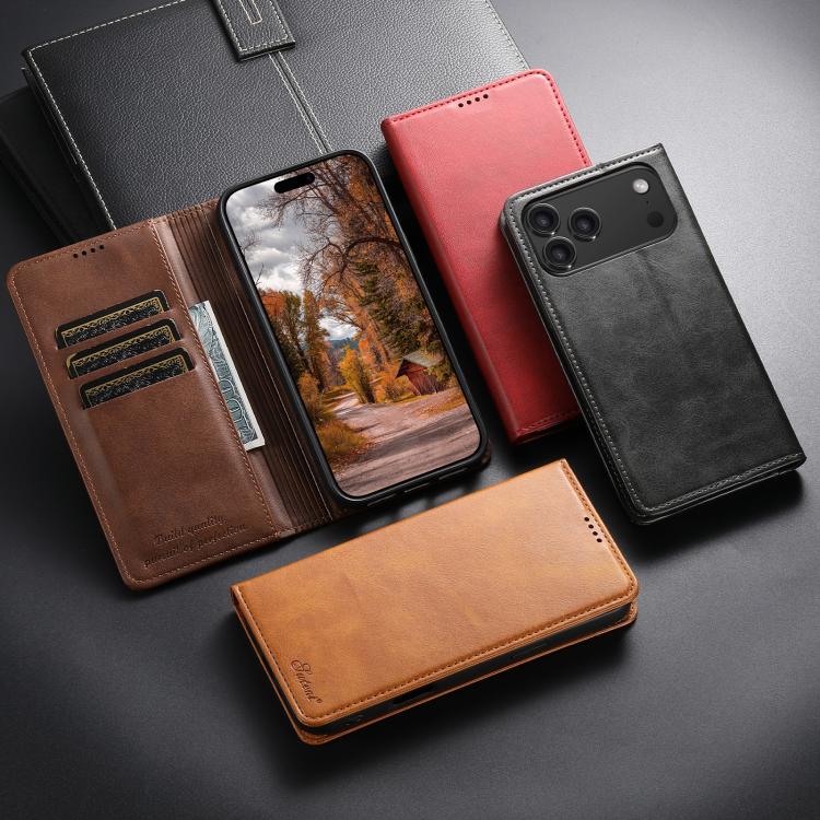 Custodia per cellulare in pelle con chiusura orizzontale con texture di vitello Suteni, For iPhone 18, For iPhone 18 Pro, For iPhone 18 Pro Max, For iPhone 17 Pro Max, For iPhone 17 Pro, For iPhone 17