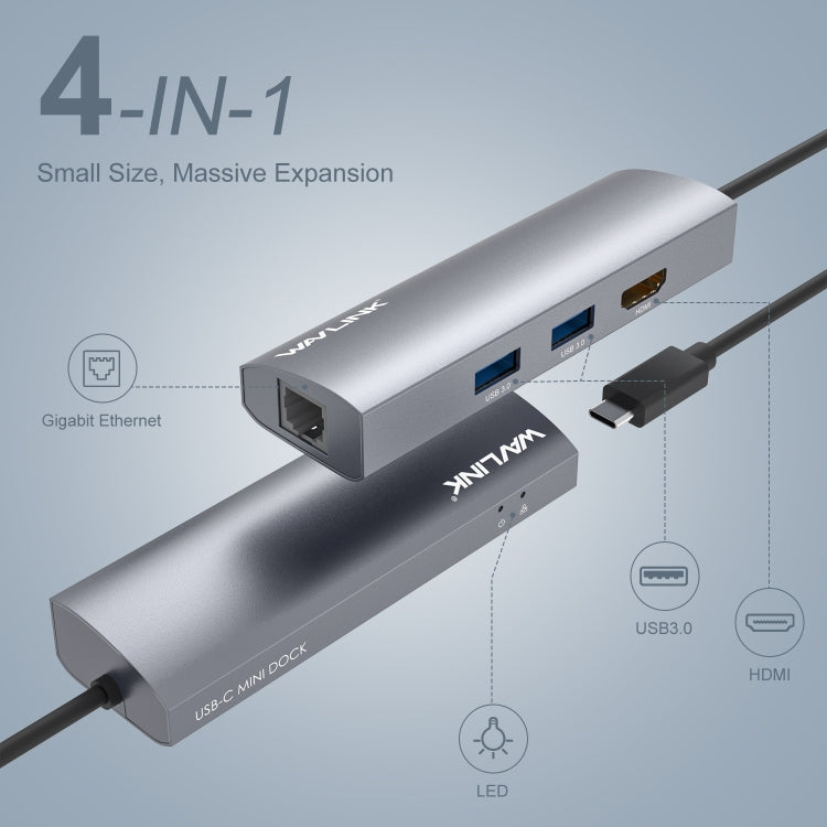 Adattatore HUB USB-C 4-in-1 HDMI 4K 60Hz 2xUSB3.0 RJ45 Gigabit
