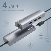 WAVLINK WL-UHP3408 Adattatore HUB USB 4-in-1 da Tipo C a HD + 2xUSB3.0 + Docking Station Gigabit RJ45, UHP3408