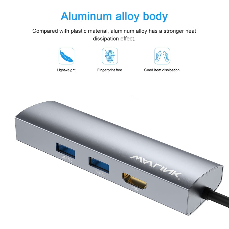 Adattatore HUB USB-C 4-in-1 HDMI 4K 60Hz 2xUSB3.0 RJ45 Gigabit