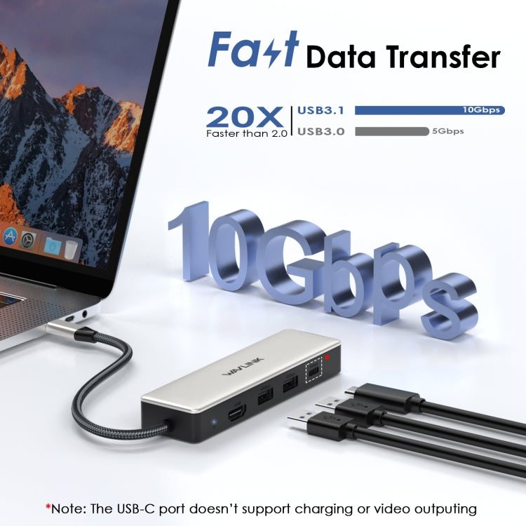 WAVLINK WL-UHP3414 100 W Alimentazione 10 Gbps 4K HDMI USB-C Dock HUB 3xUSB3.2 Gen 2 + Porta Ethernet 2,5G, UHP3414