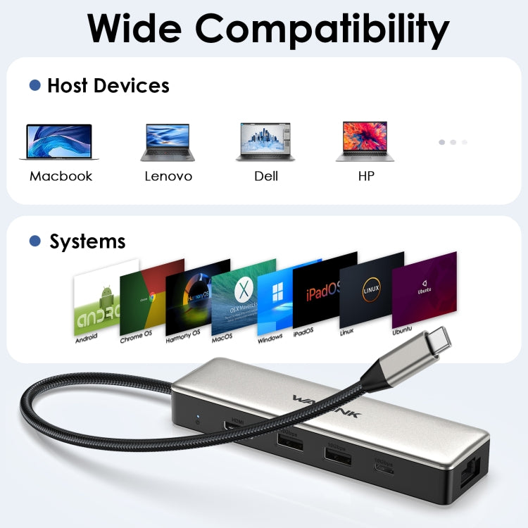 WAVLINK WL-UHP3414 100 W Alimentazione 10 Gbps 4K HDMI USB-C Dock HUB 3xUSB3.2 Gen 2 + Porta Ethernet 2,5G, UHP3414