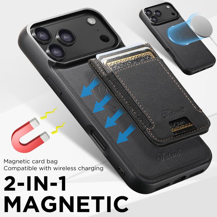 Custodia per telefono a portafoglio staccabile MagSafe in pelle con texture litchi Suteni H17, For iPhone Air, For iPhone 16 Pro Max, For iPhone 16 Pro, For iPhone 16 Plus, For iPhone 16, For iPhone 15 Pro Max