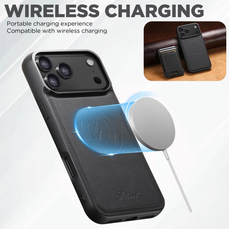 Custodia per telefono a portafoglio staccabile MagSafe in pelle con texture litchi Suteni H17, For iPhone Air, For iPhone 16 Pro Max, For iPhone 16 Pro, For iPhone 16 Plus, For iPhone 16, For iPhone 15 Pro Max