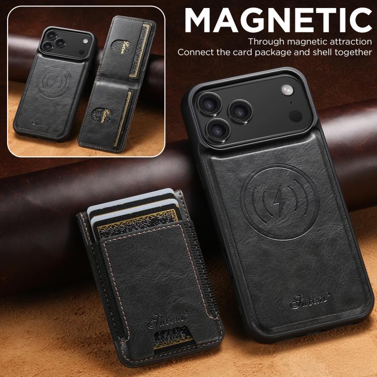 Custodia per telefono a portafoglio staccabile MagSafe in pelle Suteni H17 Oil Eax, For iPhone 17 Pro, For iPhone 17, For iPhone Air, For iPhone 16 Pro Max