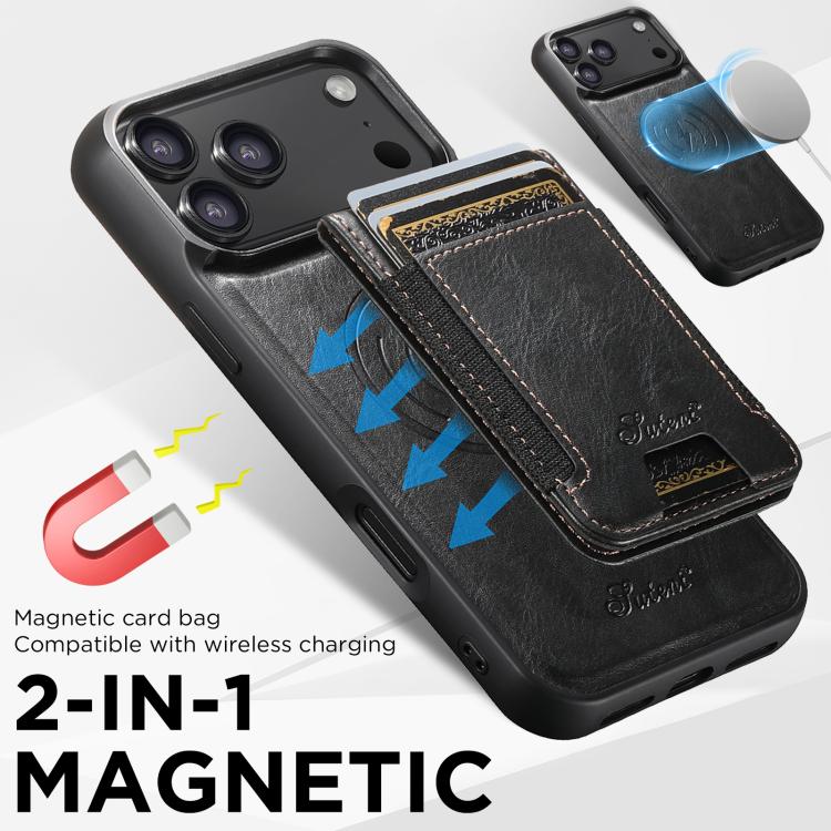 Custodia per telefono a portafoglio staccabile MagSafe in pelle Suteni H17 Oil Eax, For iPhone 17 Pro, For iPhone 17, For iPhone Air, For iPhone 16 Pro Max