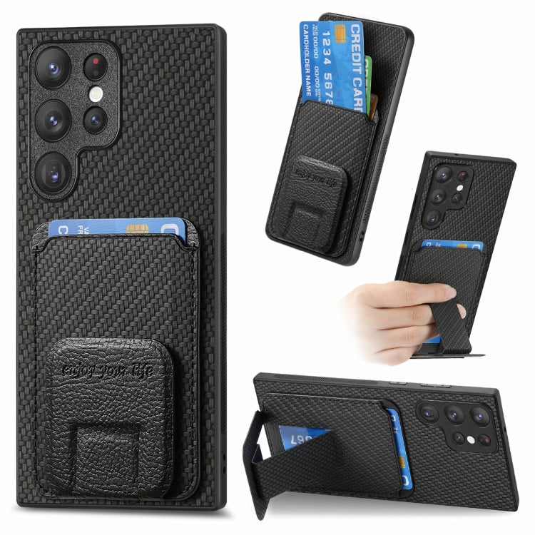 Custodia per telefono con supporto pieghevole per borsa in fibra di carbonio, For Samsung Galaxy A15, For Samsung Galaxy A35 5G, For Samsung Galaxy S24 Ultra 5G, For Samsung Galaxy S24+ 5G