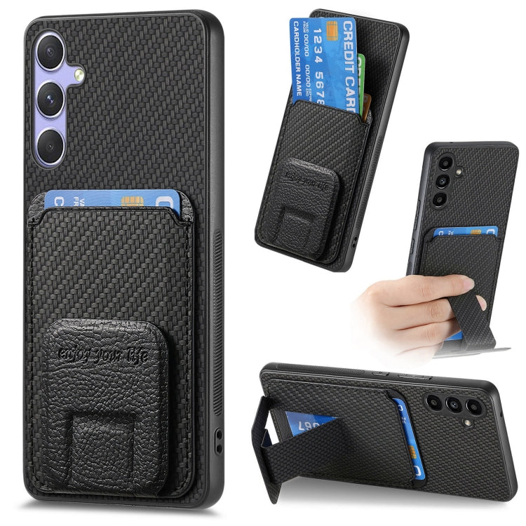 Custodia per telefono con supporto pieghevole per borsa in fibra di carbonio, For Samsung Galaxy A36, For Samsung Galaxy S25 5G, For Samsung Galaxy S25+ 5G, For Samsung Galaxy S25 Ultra 5G
