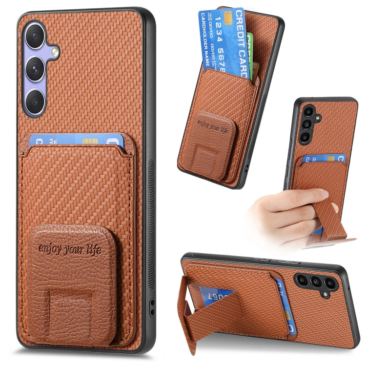 Custodia per telefono con supporto pieghevole per borsa in fibra di carbonio, For Samsung Galaxy A36, For Samsung Galaxy S25 5G, For Samsung Galaxy S25+ 5G, For Samsung Galaxy S25 Ultra 5G