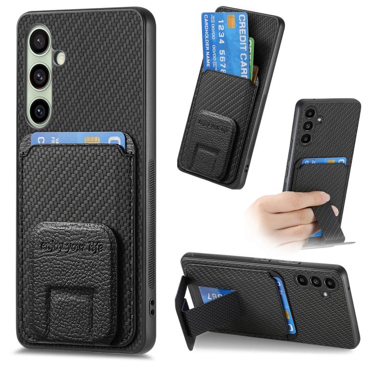 Custodia per telefono con supporto pieghevole per borsa in fibra di carbonio, For Samsung Galaxy A36, For Samsung Galaxy S25 5G, For Samsung Galaxy S25+ 5G, For Samsung Galaxy S25 Ultra 5G
