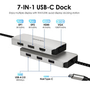 WAVLINK WL-UMD307 Da tipo C a 2DP + 4K HD + VGA + 3 x Docking station HUB USB 2.0, UMD307