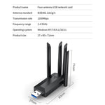 A07 Adattatore di rete per computer wireless ad alta velocità USB 3.0 dual-band a 4 antenne senza driver, A07