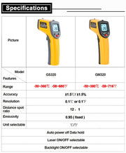 Termometro portatile GM320 con sensore di temperatura a infrarossi laser digitale, GM320
