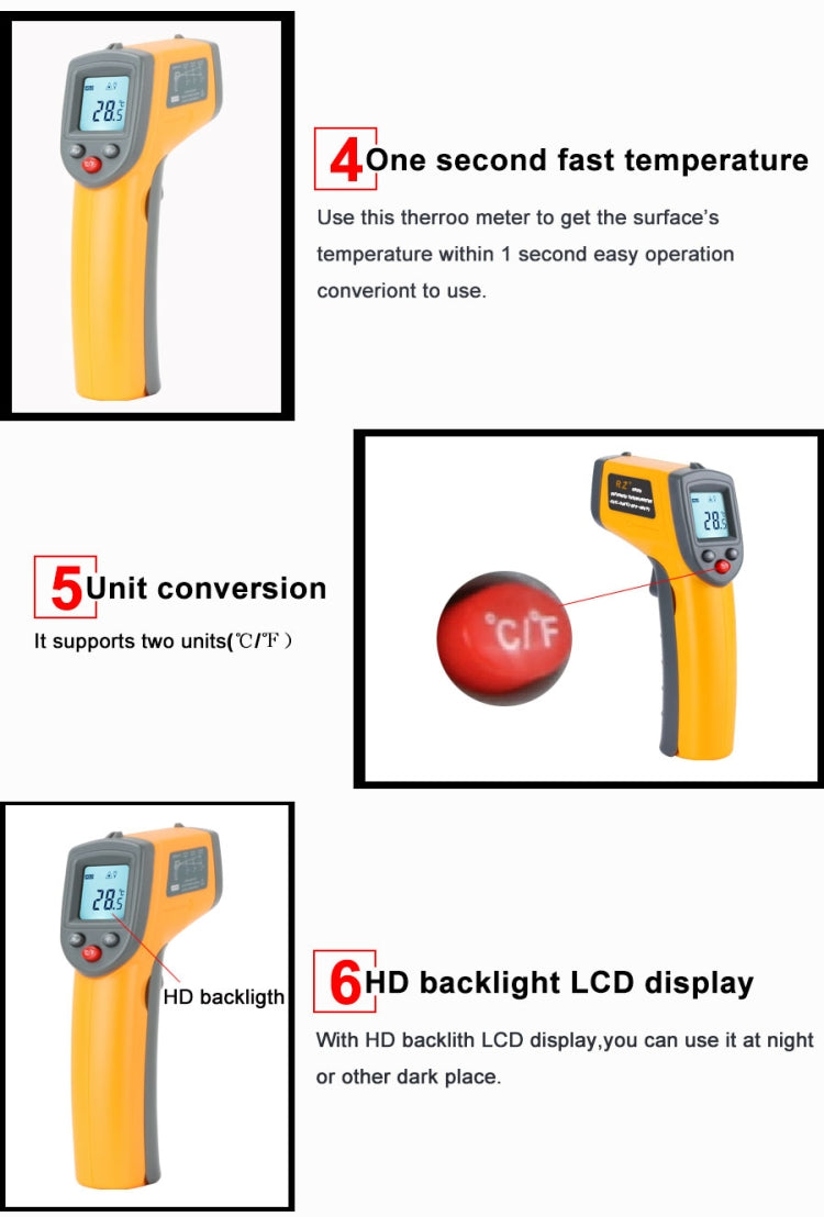 Termometro portatile GM320 con sensore di temperatura a infrarossi laser digitale, GM320